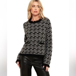 Brodie Cashmere Textured Check Roundneck Sweater | Size XS